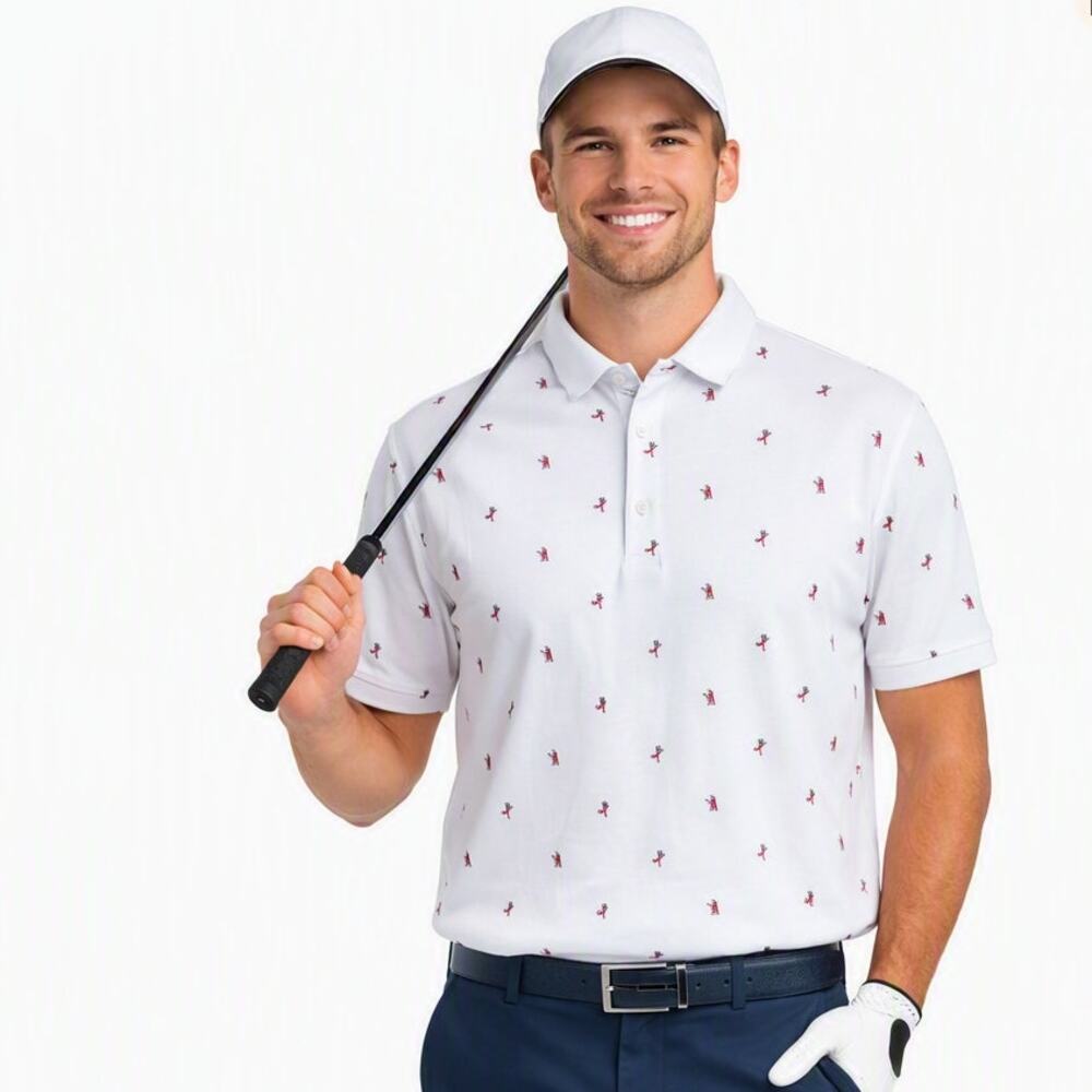 Johnnie-O Caddyshack Dancing Golfer Print Polo  UPF 50 NWOT Small
